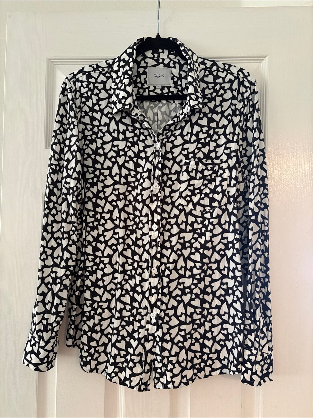 Rails Black and White Heart Print Button-Down Shirt